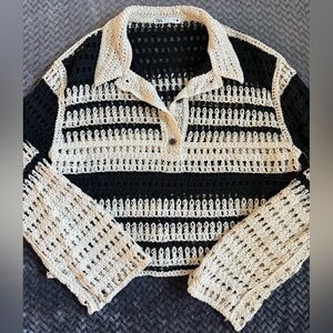 Zara Black and Cream Women's Crochet Sweater